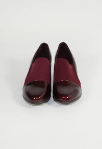 Wine Elasticated Slip On Block Heel