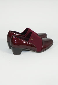 Wine Elasticated Slip On Block Heel