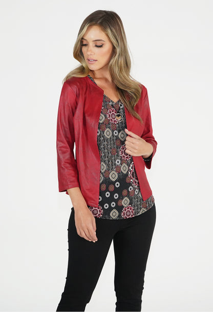 Red Leather Look Open Jacket