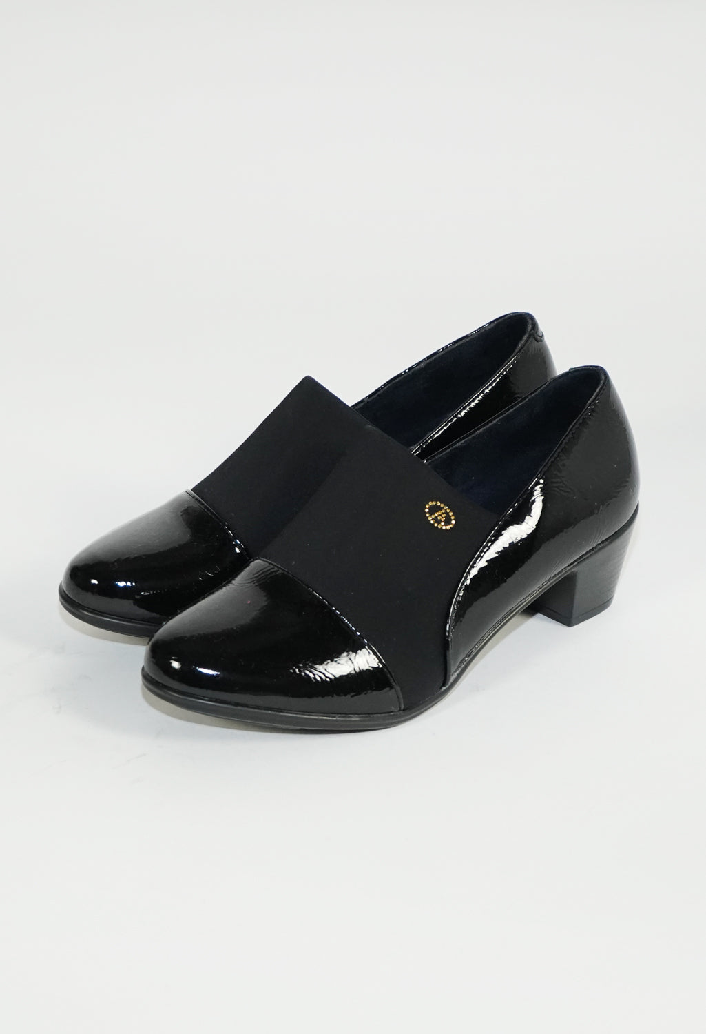 Black Elasticated Slip On Block Heel