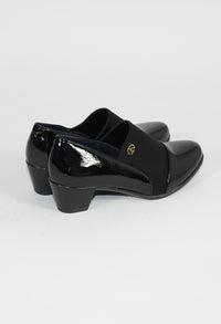 Black Elasticated Slip On Block Heel