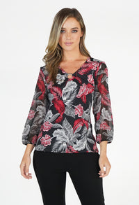 Red and Black Pattern Top