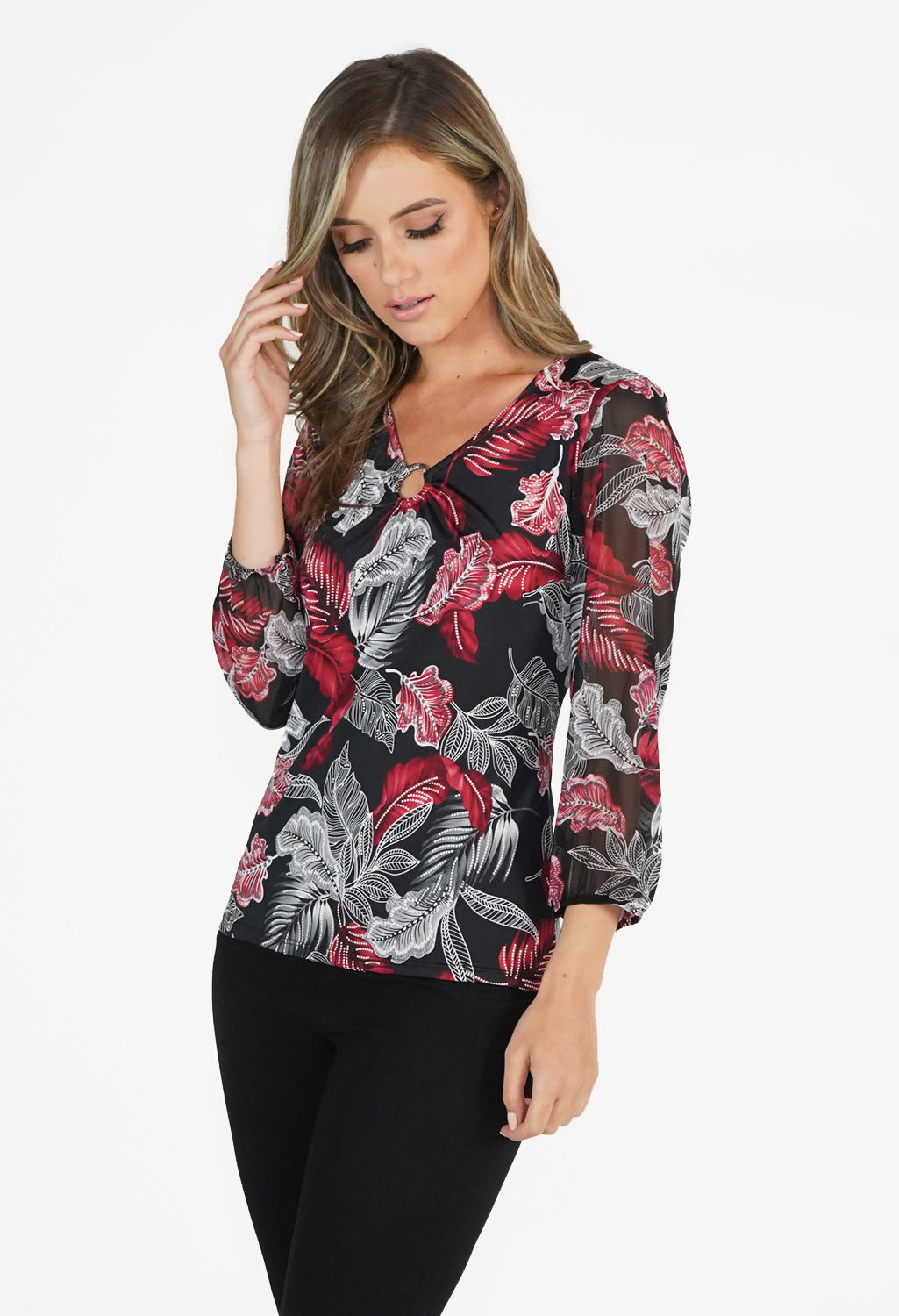 Red and Black Pattern Top