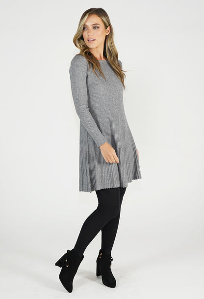 Grey Ribbed Fit and Flare Dress