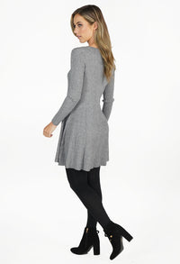 Grey Ribbed Fit and Flare Dress