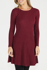 Wine Ribbed Fit and Flare Dress