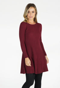 Wine Ribbed Fit and Flare Dress