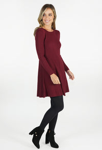 Wine Ribbed Fit and Flare Dress