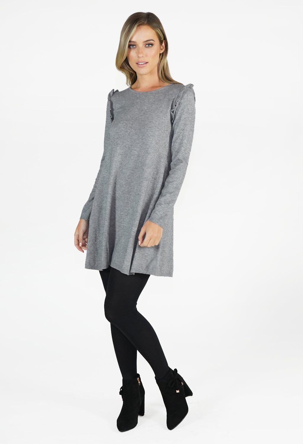 Grey Fit and Flare Knit Dress