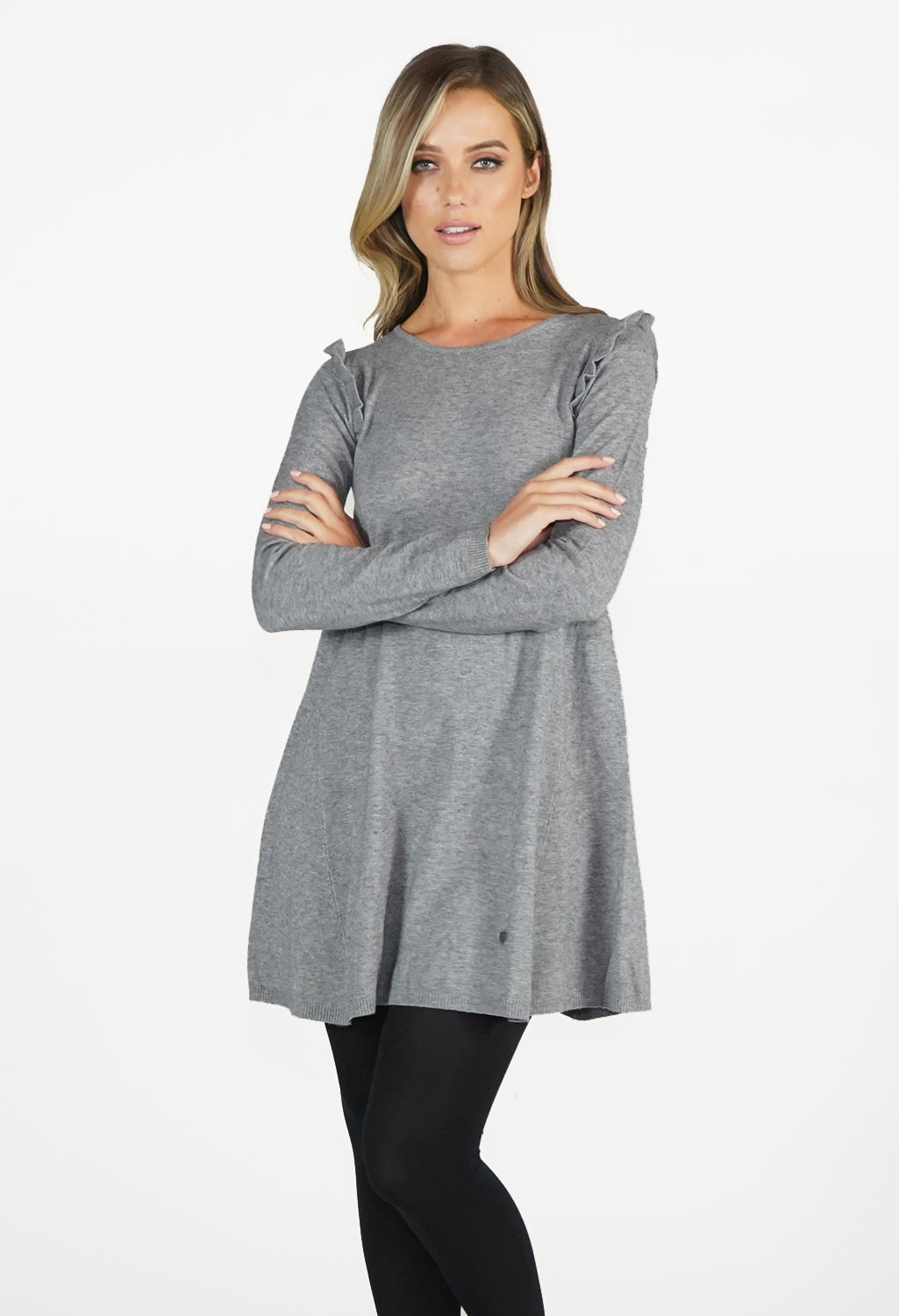 Grey Fit and Flare Knit Dress