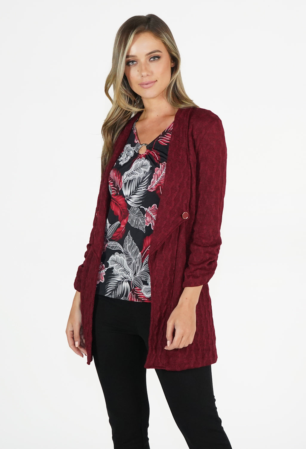 Bordeaux Red Knit Cardigan