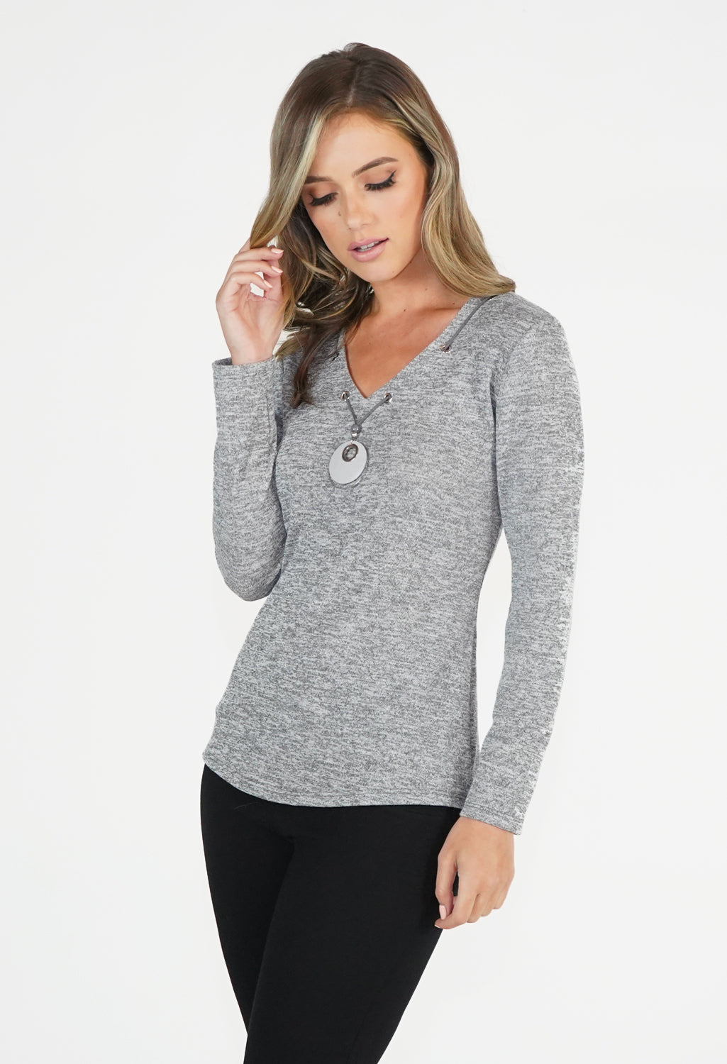 Grey Top With Pendant Detail