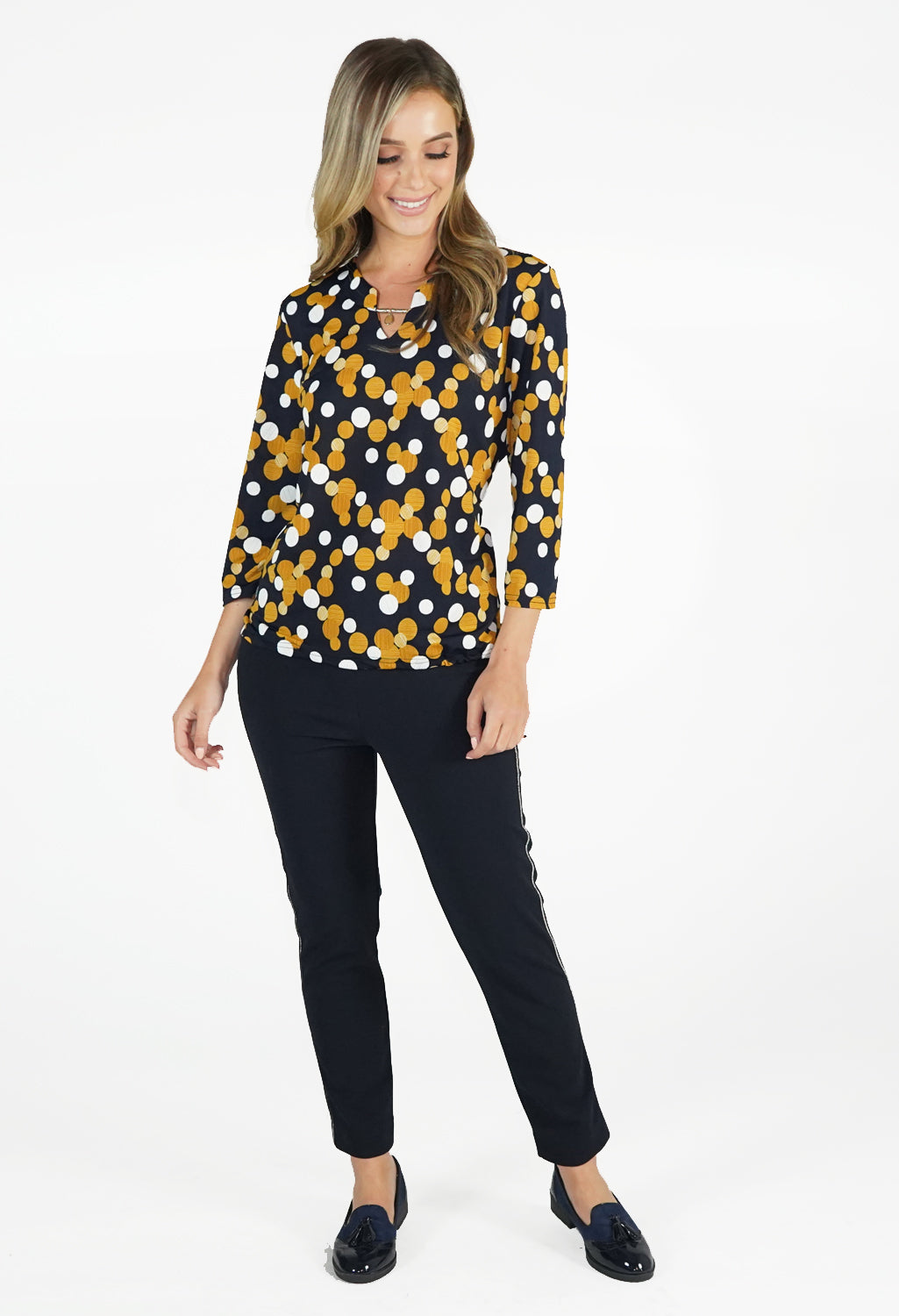 Navy/Ochre Circle Top