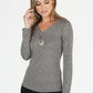 Taupe V Neck Top with Necklace Detail