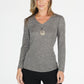 Taupe V Neck Top with Necklace Detail