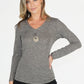 Taupe V Neck Top with Necklace Detail