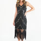 Black Sequined Fringed Hem Dress