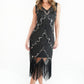 Black Sequined Fringed Hem Dress