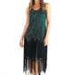 Green Sequin and Fringe Hem Dress