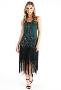 Green Sequin and Fringe Hem Dress