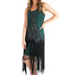 Green Sequin and Fringe Hem Dress