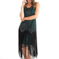 Green Sequin and Fringe Hem Dress