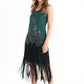 Green Sequin and Fringe Hem Dress