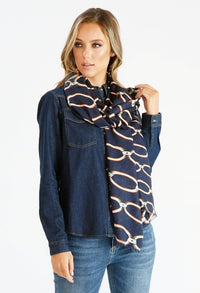 Navy Chain Print Scarf