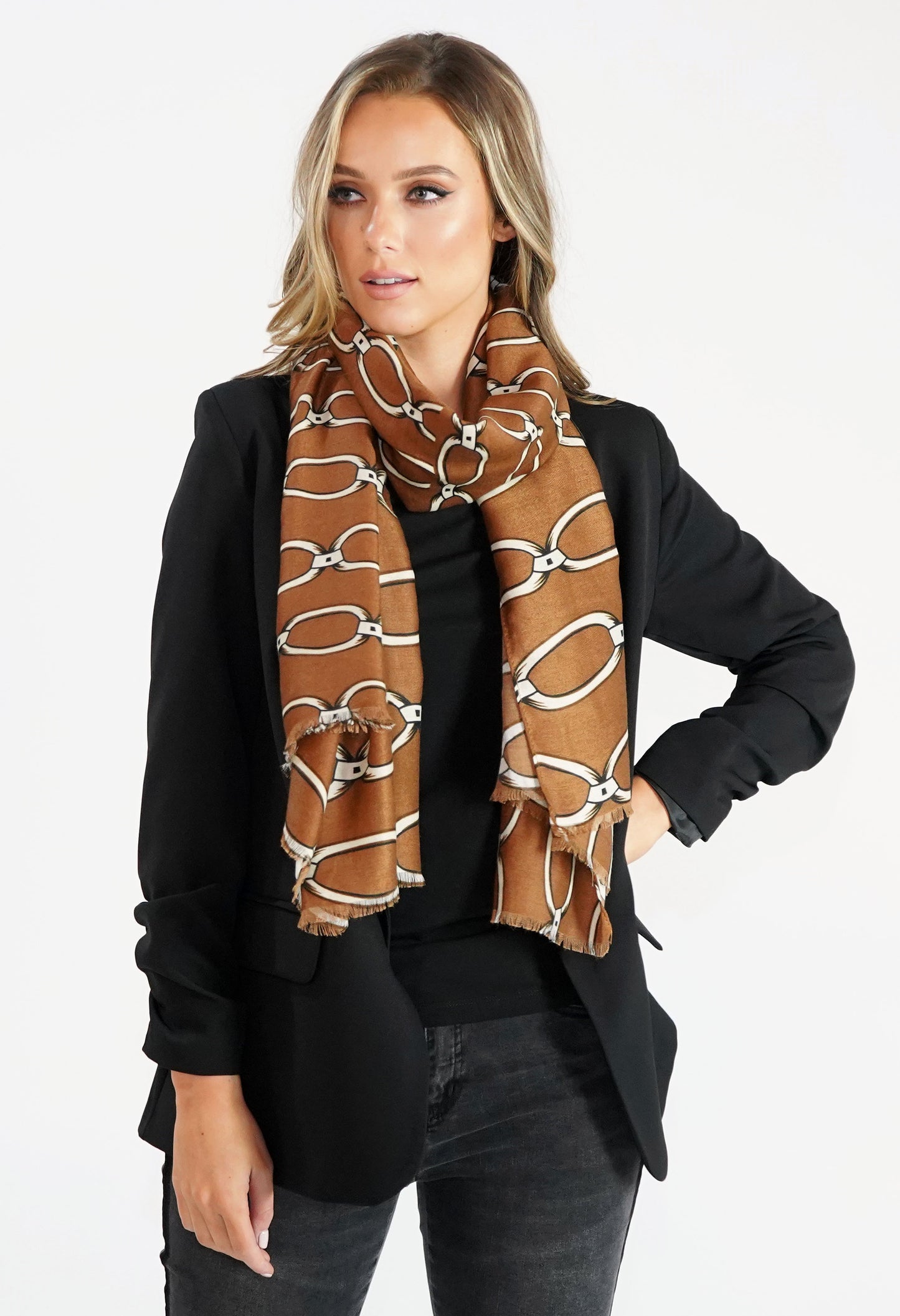 Tan Chain Print Scarf