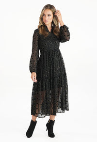 Black Dress with Metallic Gold Circle Pattern