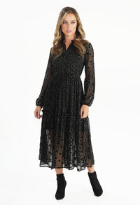 Black Dress with Metallic Gold Circle Pattern