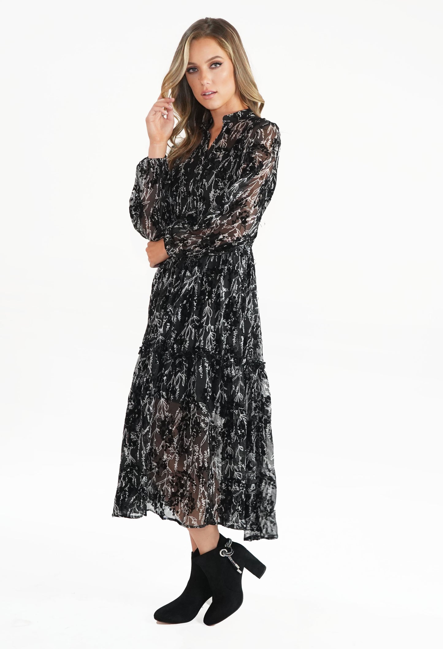 Black Print Midi Dress