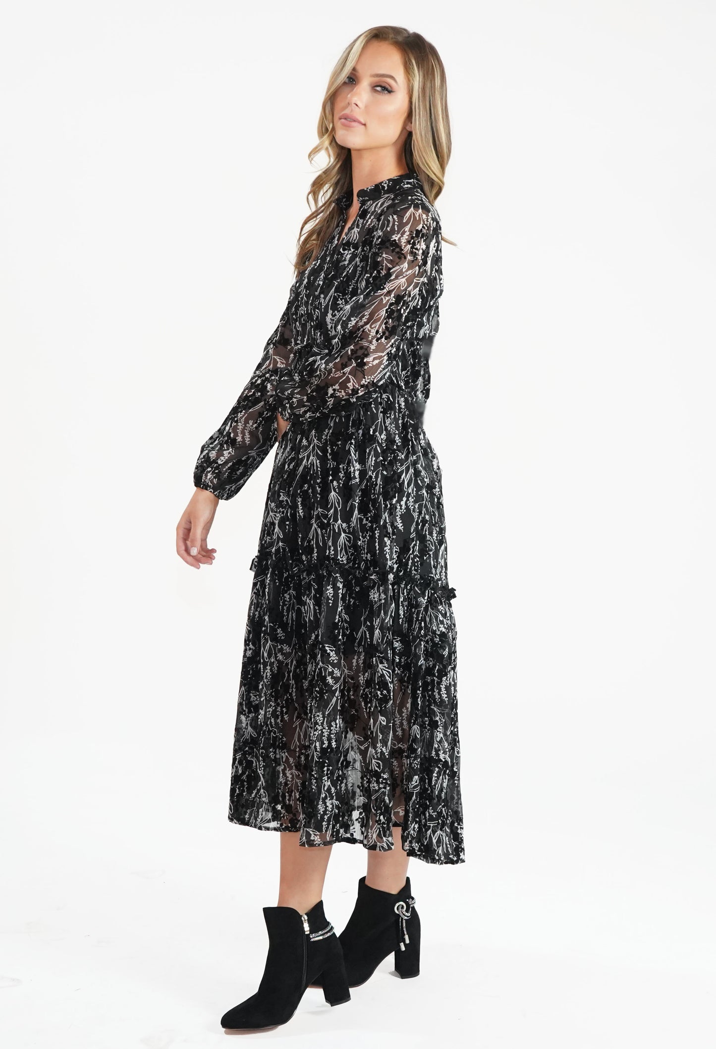 Black Print Midi Dress