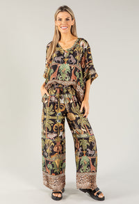 Leo Border Print Silk Trousers