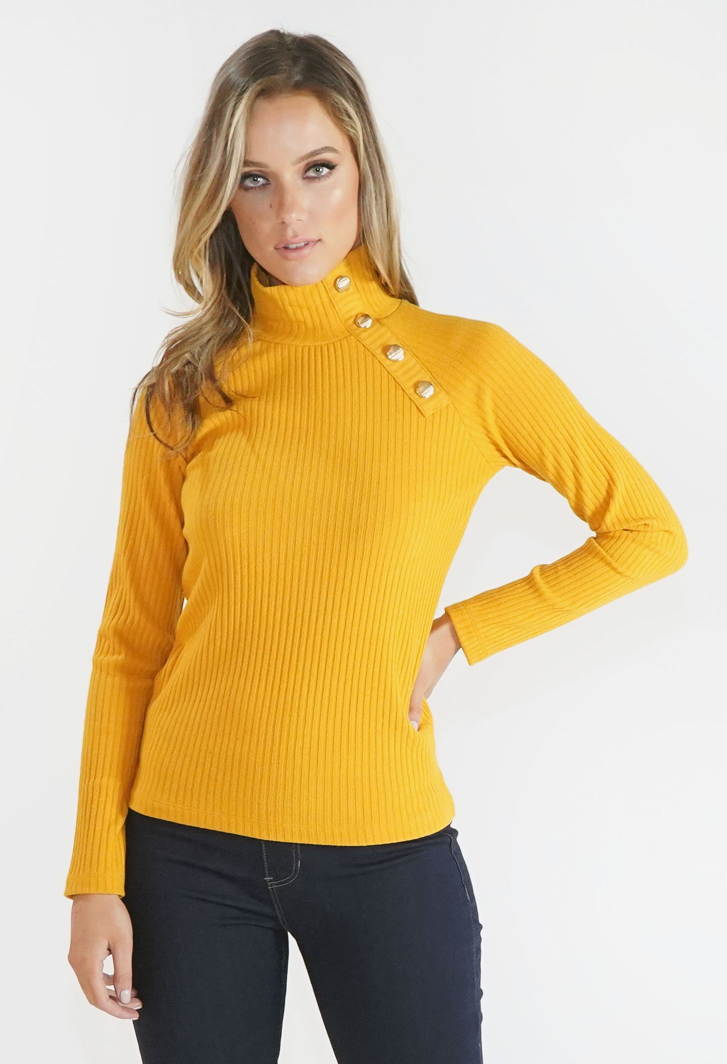 Ribbed Polo with Gold Button Detail-1