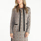 Beige Checked Jacket with Velvet Zip and Pocket Detail