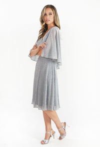 Silver Metallic Cape Effect Dress