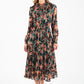 Green/Orange Floral Dress With Velvet Detail