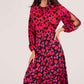 RED HEART PRINT PUFF SLEEVE MIDI DRESS