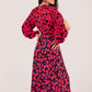 RED HEART PRINT PUFF SLEEVE MIDI DRESS