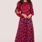 RED HEART PRINT PUFF SLEEVE MIDI DRESS