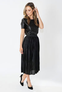 Black Satin Pleated Skirt