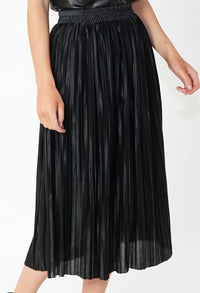 Black Satin Pleated Skirt