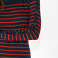 Navy and Red Striped Top with Button Sleeve Detail