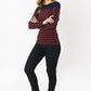 Navy and Red Striped Top with Button Sleeve Detail