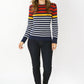 Navy and Rust Striped Cotton Top with Button Shoulder Detail