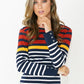 Navy and Rust Striped Cotton Top with Button Shoulder Detail