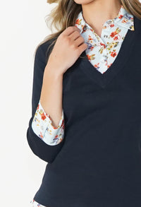 Navy and Floral 2 in 1 Cotton Pullover