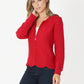 Red Cardigan with Scalloped Hem