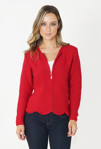 Red Cardigan with Scalloped Hem